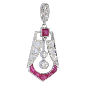 Vintage platinum Art Deco diamond and ruby pendant